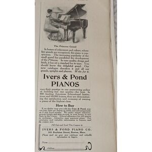 1903 & 1916 Antique Ivers & Pond Pianos Print Ad, Piano Advertising Collectible